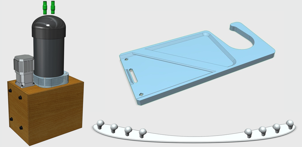 Picture of VOLAR, our hands-free door opener, and BUMP. All are 3D renders of each product. 